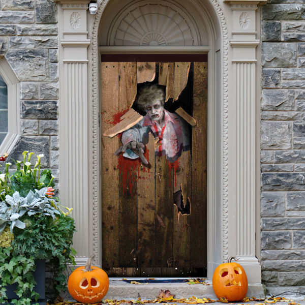 Zombie Halloween Door Cover Decorations for Front Door