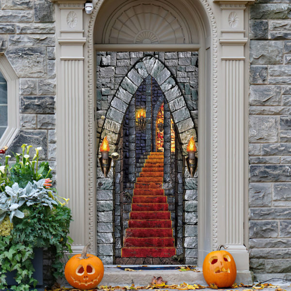 Castle Entrance Halloween Door Cover Decorations for Front Door