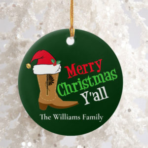 Circle Ornament Cowboy Merry Christmas Yall The Williams Family Round Ornament