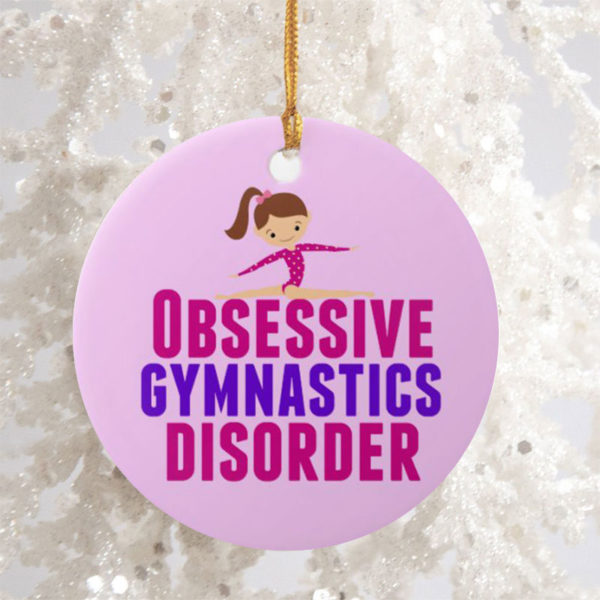 Funny Gymnastics Girl Cute Pink Gymnast Round Ornament