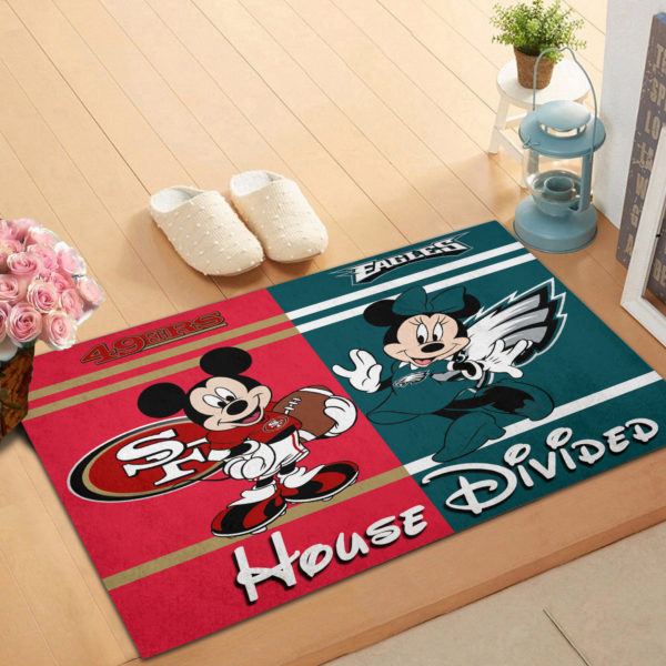 Custom House Divided NFL Doormat Mickey And Minnie Football Teams