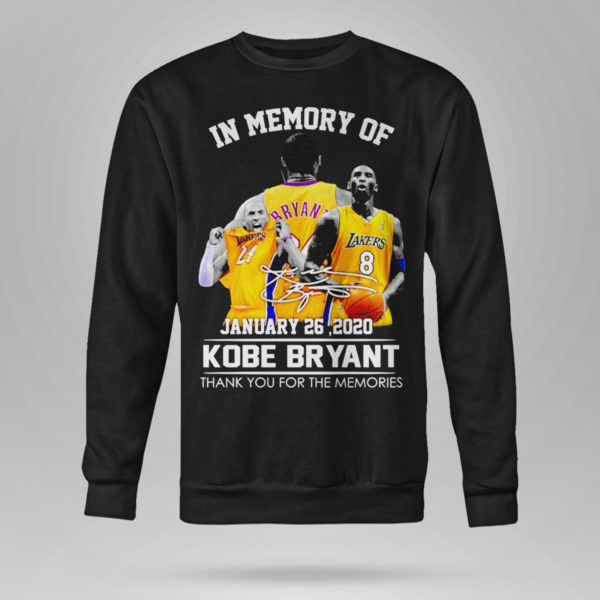 Unisex Sweetshirt Kobe Bryant In memory of january 26 2020 thank you for the memories shirt