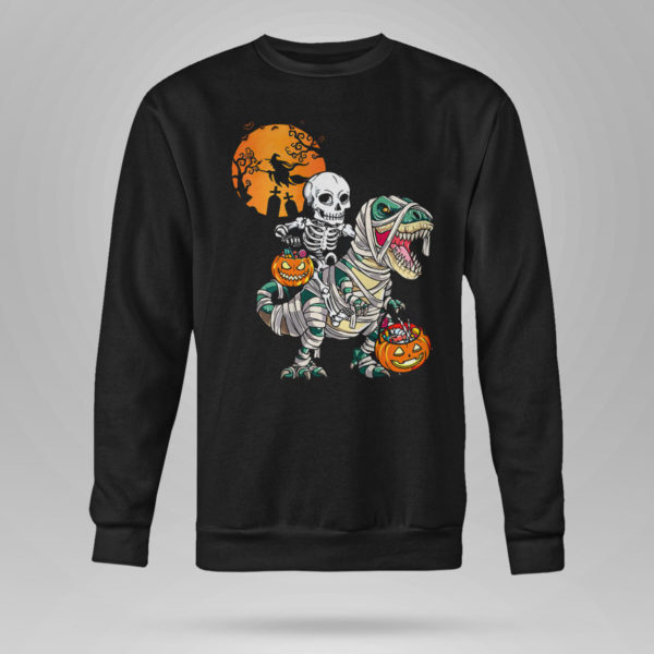 Skeleton Riding Dinosaur Trex Halloween t-shirt