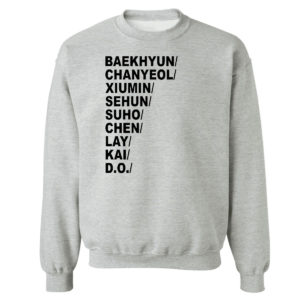 Unisex Sweetshirt sport grey Baekhyun Chanyeol Xiumin Sehun Suho Chen Lay Kai D.o T Shirt