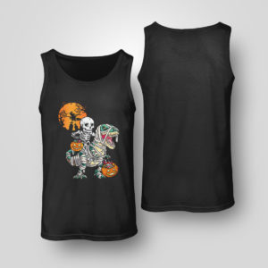 Unisex Tank Top Skeleton Riding Dinosaur Trex Halloween t shirt