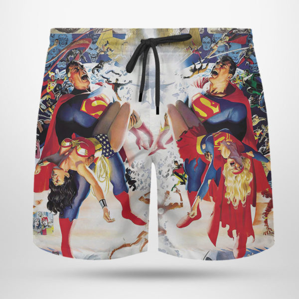 Crisis on Infinite Earths DC Superman and Wonder Woman Hawaiian Shirt, Beach Shorts