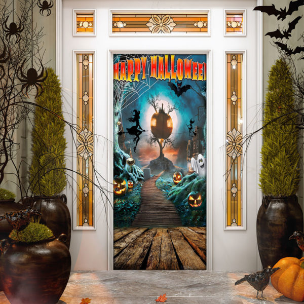 Happy Halloween Halloween Door Cover Decorations for Front Door