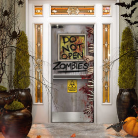 Zombies Lab Do Not Open Halloween Door Cover Decorations for Front Door