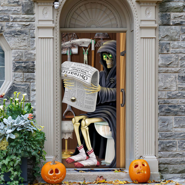 Skeleton on a Toilet Halloween Door Cover Decorations for Front Door