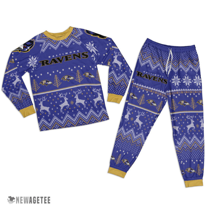 Baltimore Ravens Ugly Christmas Raglan Pajamas Set