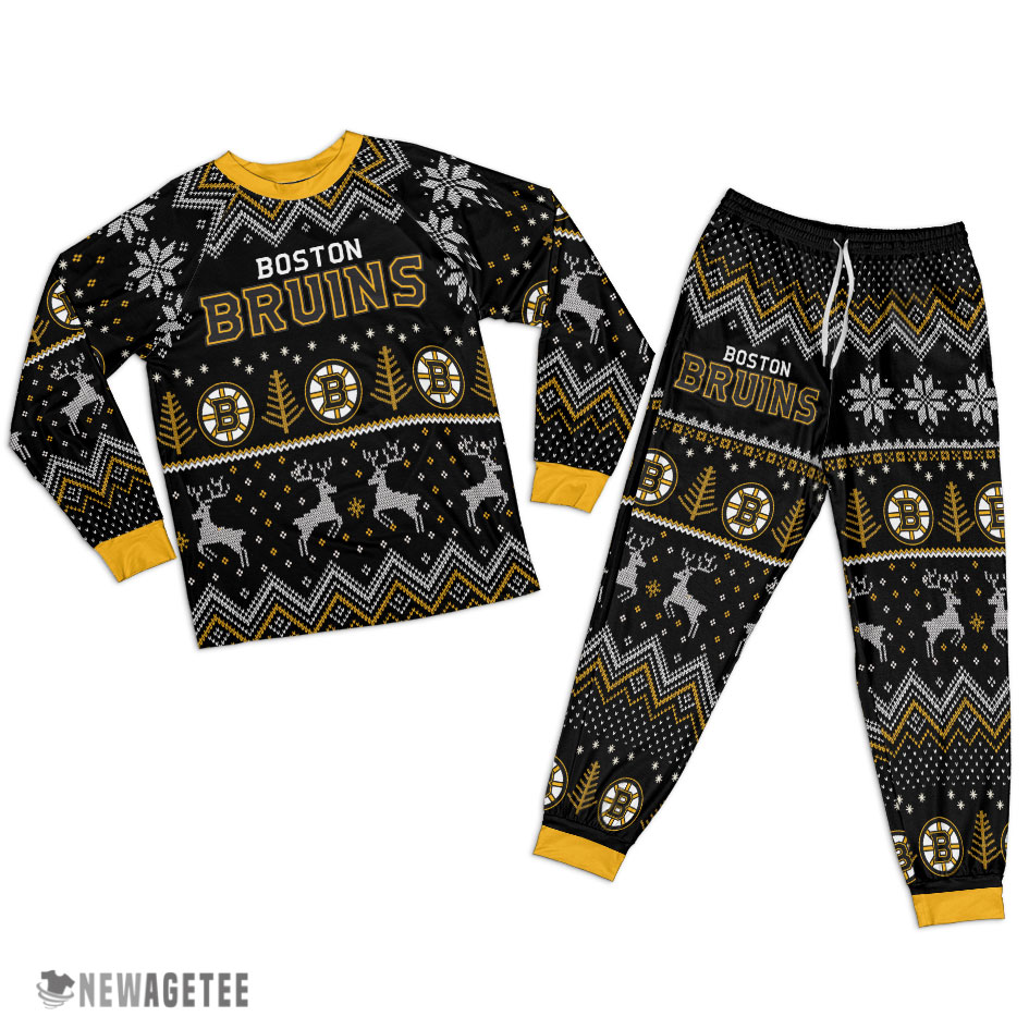 Boston Bruins Christmas Forrest Pattern Ugly Christmas Sweater