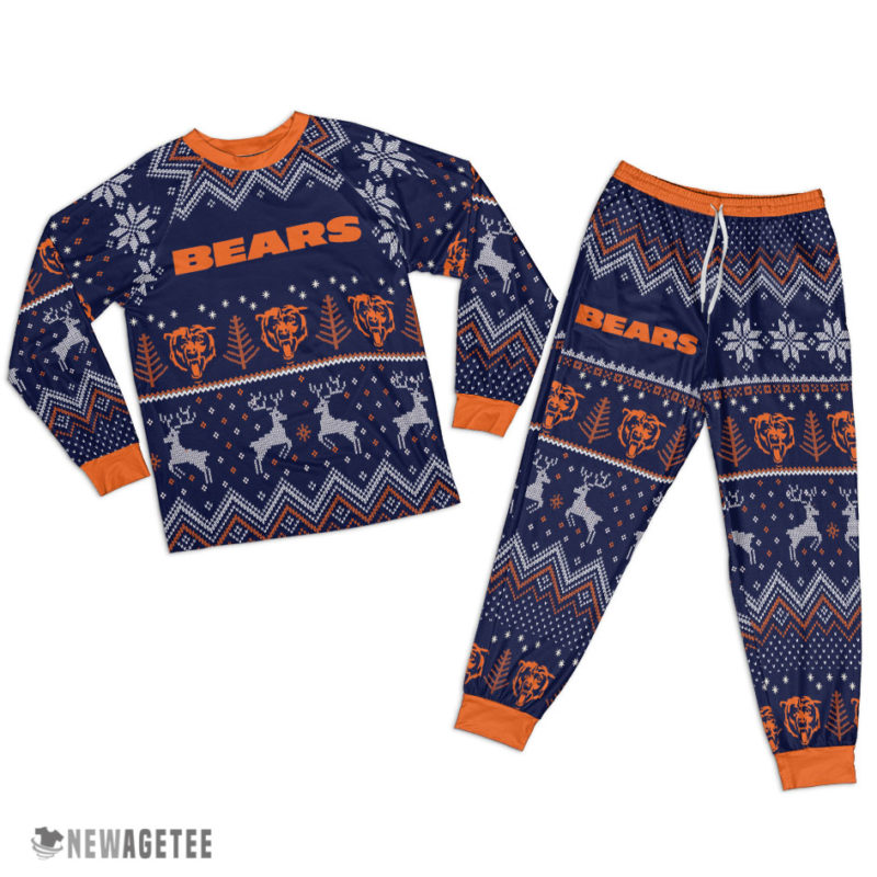 Chicago Bears Ugly Christmas Raglan Pajamas Set