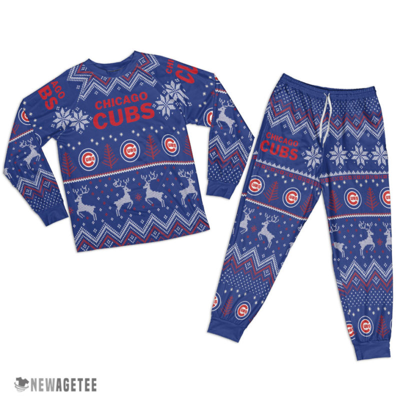 Chicago Cubs Ugly Christmas Raglan Pajamas Set