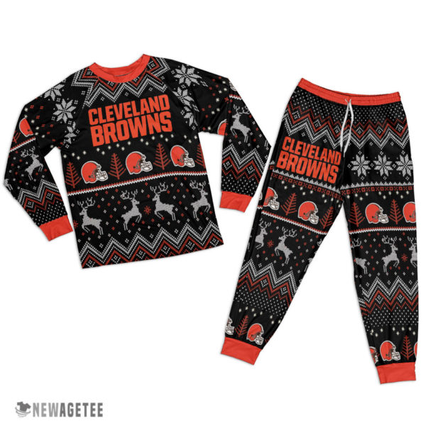 Cleveland Browns Ugly Christmas Raglan Pajamas Set