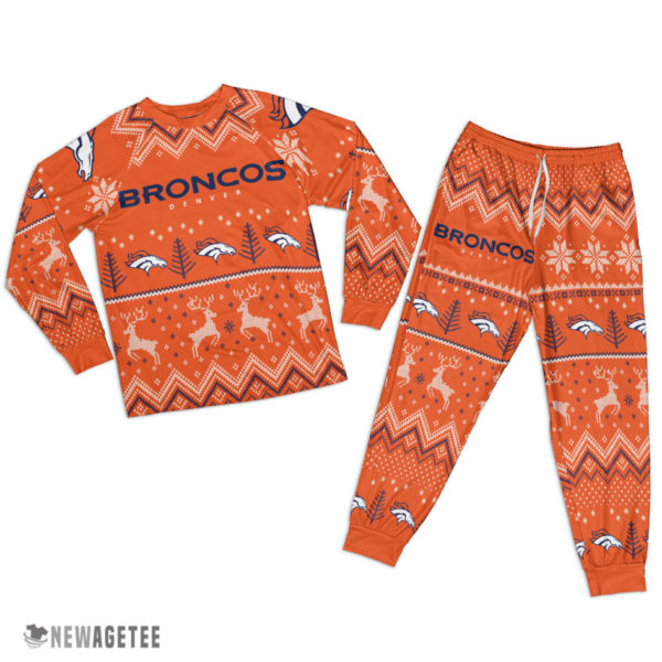 Adult Denver Broncos Ugly Pattern Raglan Pajamas Set