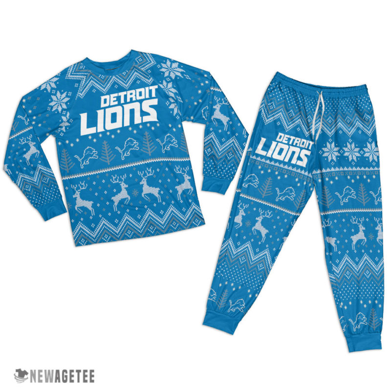 Detroit Lions Ugly Christmas Raglan Pajamas Set