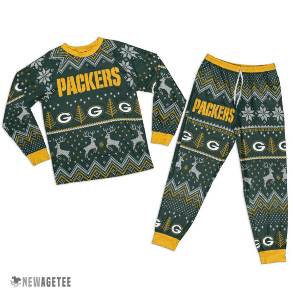 Green Bay Packers Ugly Christmas Raglan Pajamas Set