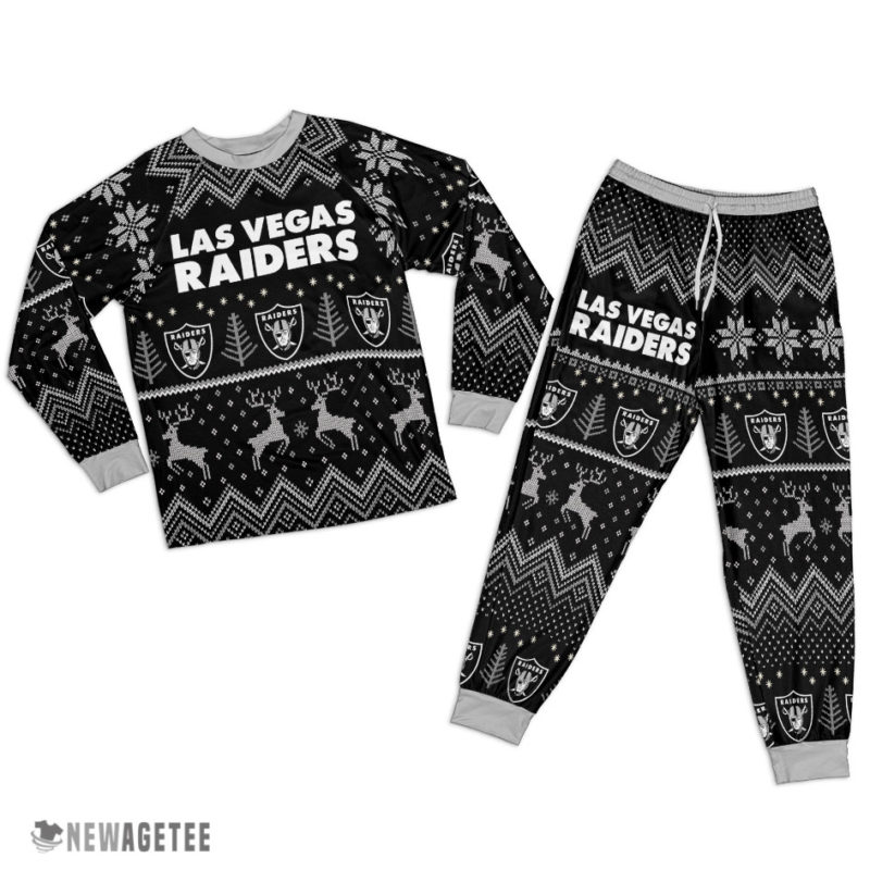 Las Vegas Raiders Ugly Christmas Raglan Pajamas Set