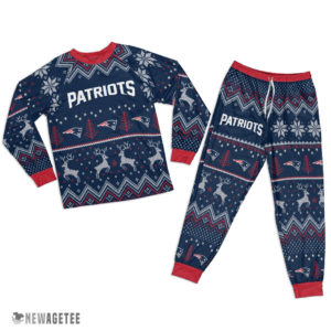 Adult New England Patriots Ugly Pattern Raglan Pajamas Set