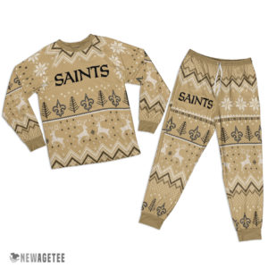 Adult New Orleans Saints Ugly Pattern Raglan Pajamas Set