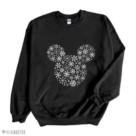 Black Sweatshirt Disney Mickey Mouse Icon Holiday White Snowflakes SweatShirt