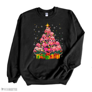 Black Sweatshirt Flamingo Christmas Tree Matching Family Group Pajama T Shirt