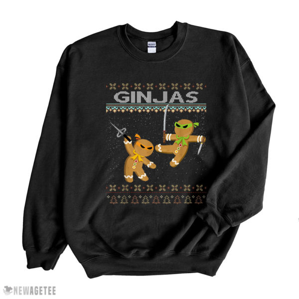 Black Sweatshirt Ginjas Gingerbread Ninjas Funny Ugly Christmas Sweatshirt