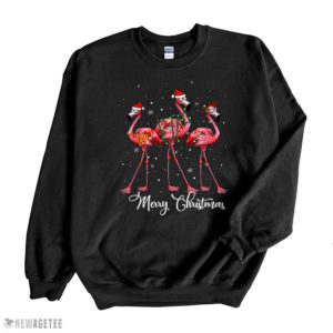 Black Sweatshirt Santa Flamingo Christmas Lights Gift For Flamingo Lover T Shirt