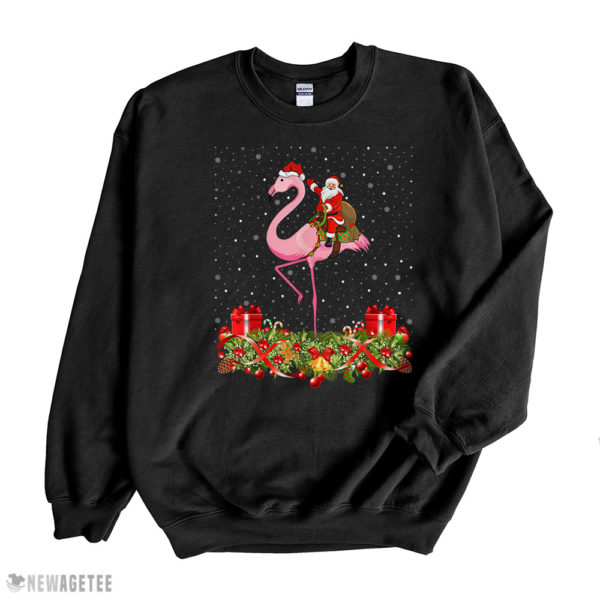 Black Sweatshirt Santa Riding Flamingo Christmas Xmas Gift T Shirt