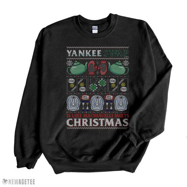 Black Sweatshirt Yankee Swap Is Like Machiavelli Meets Christmas Ugly Sweater