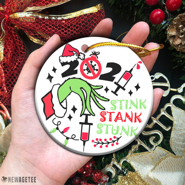 Circle Ornament Stink Stank Stunk 2021 Funny Covid 19 Vaccinated Christmas Ornament