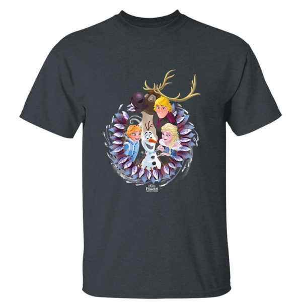 Dark Heather T Shirt Disney Frozen Christmas Wreath Group Shot SweatShirt