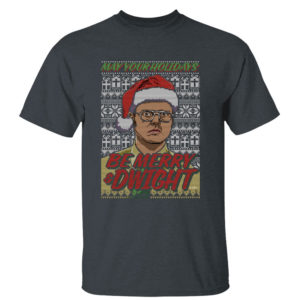 Dark Heather T Shirt Merry and Dwight May Your Holidays The Office Ugly Christmas Sweater