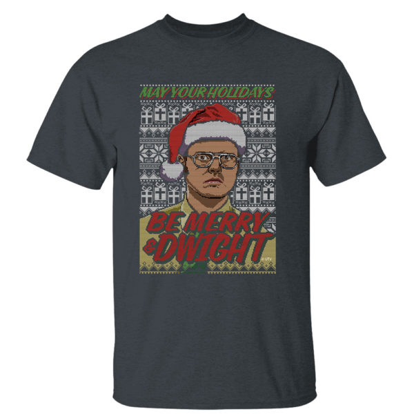 Dark Heather T Shirt Merry and Dwight May Your Holidays The Office Ugly Christmas Sweater