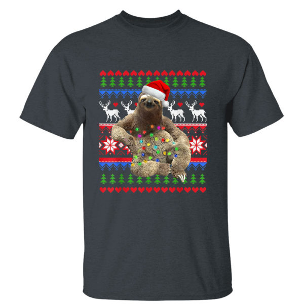 Dark Heather T Shirt Santa Sloth Christmas Light Sloth Ugly Christmas Sweatshirt