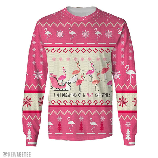 Flamingo I Am Dreaming of A Pink Christmas Ugly Christmas Sweater Kid Sweater
