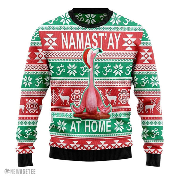 Flamingo Yoga Namastay at Home Unisex Knitted Ugly Christmas Sweater
