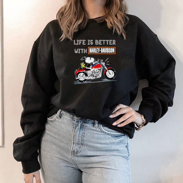 Hoodie Best snoopy life is better with Harley Davidson shirt