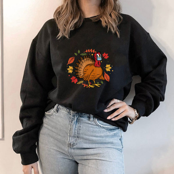 Hoodie Funny Thanksgiving Turkey Wearing A Face Mask T Shirt