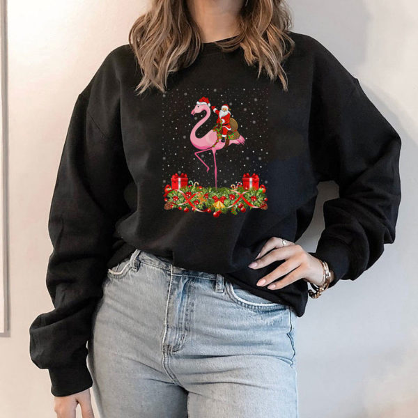 Hoodie Santa Riding Flamingo Christmas Xmas Gift T Shirt