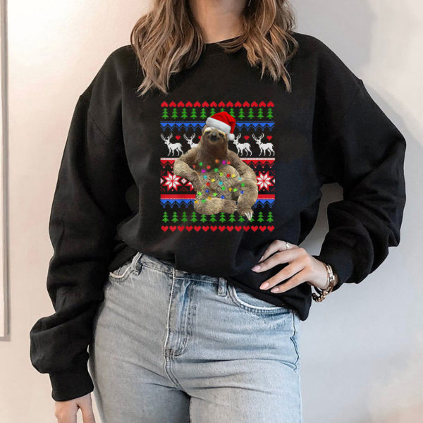 Hoodie Santa Sloth Christmas Light Sloth Ugly Christmas Sweatshirt