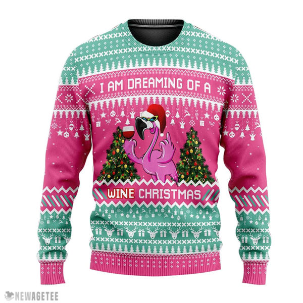I Am Dreaming of A Wine Christmas Flamingo Ugly Christmas Knitted Sweater