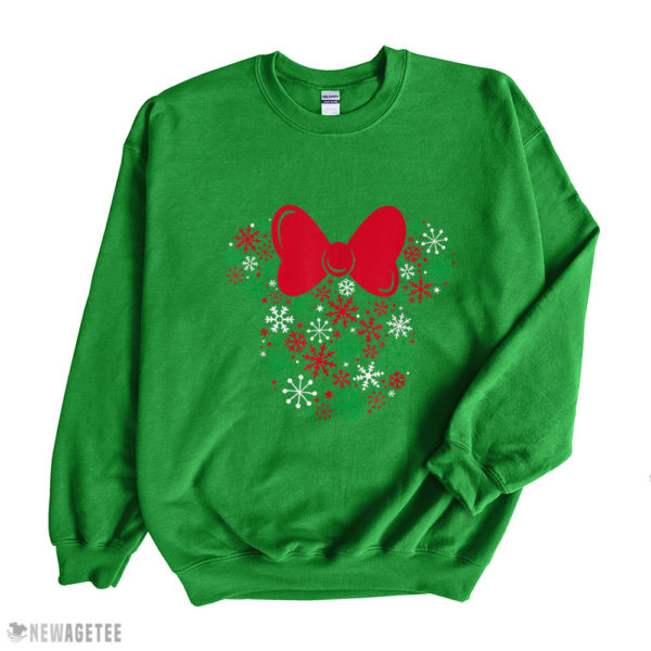 Irish Green Sweatshirt Disney Minnie Mouse Icon Holiday Snowflakes SweatShirt