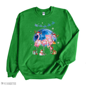 Irish Green Sweatshirt Flamingo Christmas Tree Santa Hat Xmas Light Merry Christmas T Shirt