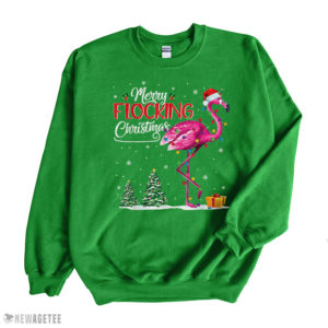 Irish Green Sweatshirt Flamingo Pink In Santa Hat Xmas Merry Flocking Christmas Shirt