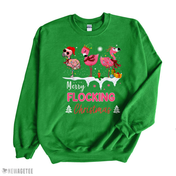 Irish Green Sweatshirt Merry Flocking Christmas Three Flamingo Pink In Santa Hat T Shirt