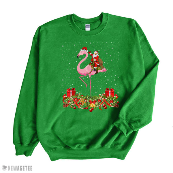 Irish Green Sweatshirt Santa Riding Flamingo Christmas Xmas Gift T Shirt