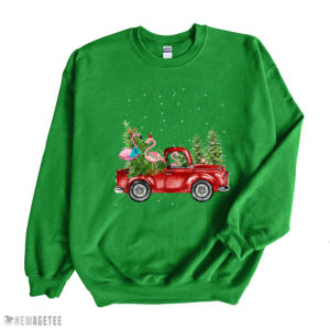 Irish Green Sweatshirt Three Flamingo Ride Red Truck Santa Hat Christmas T Shirt
