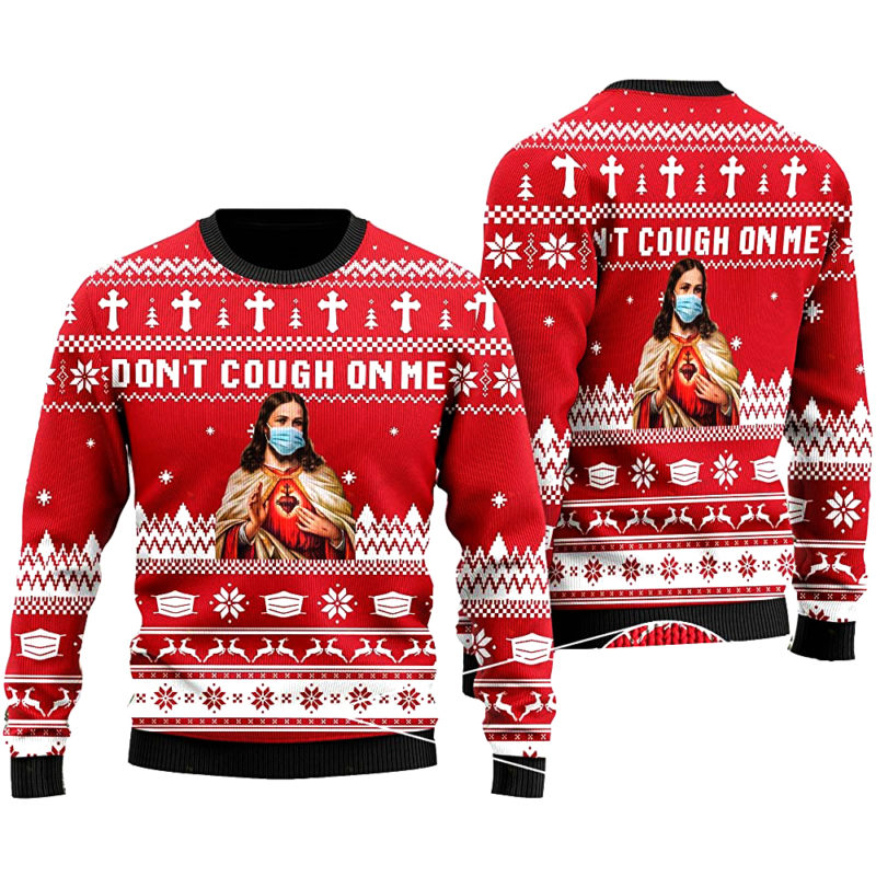 Jesus Wearing Face Mask Don’t Cough On Me Ugly Christmas Sweater