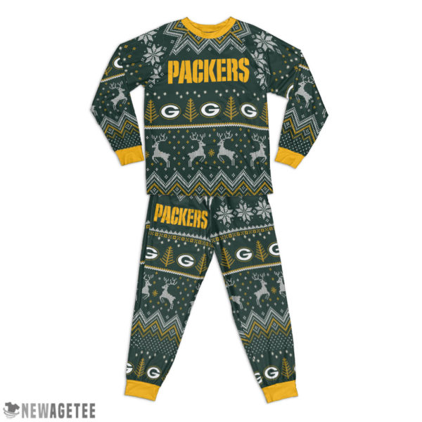 Green Bay Packers Ugly Christmas Raglan Pajamas Set